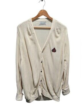 Vintage IZOD Cream Cardigan Sweater USA Made Button Front Size L
